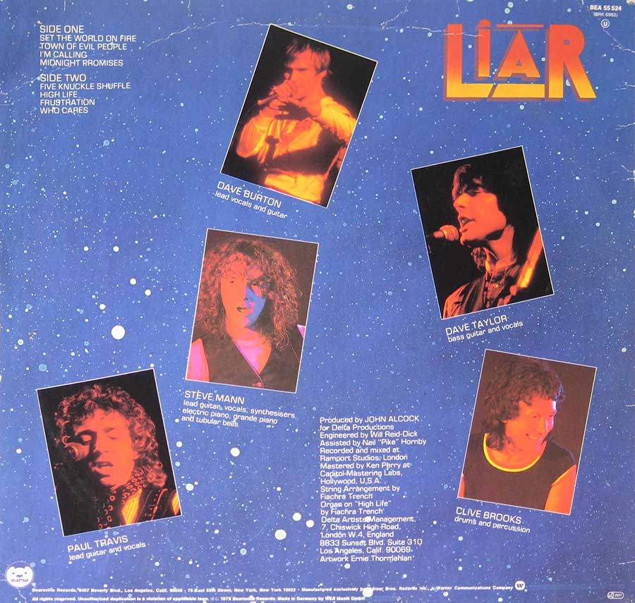 LIAR - Set The World on Fire 12" VINYL LP ALBUM back cover