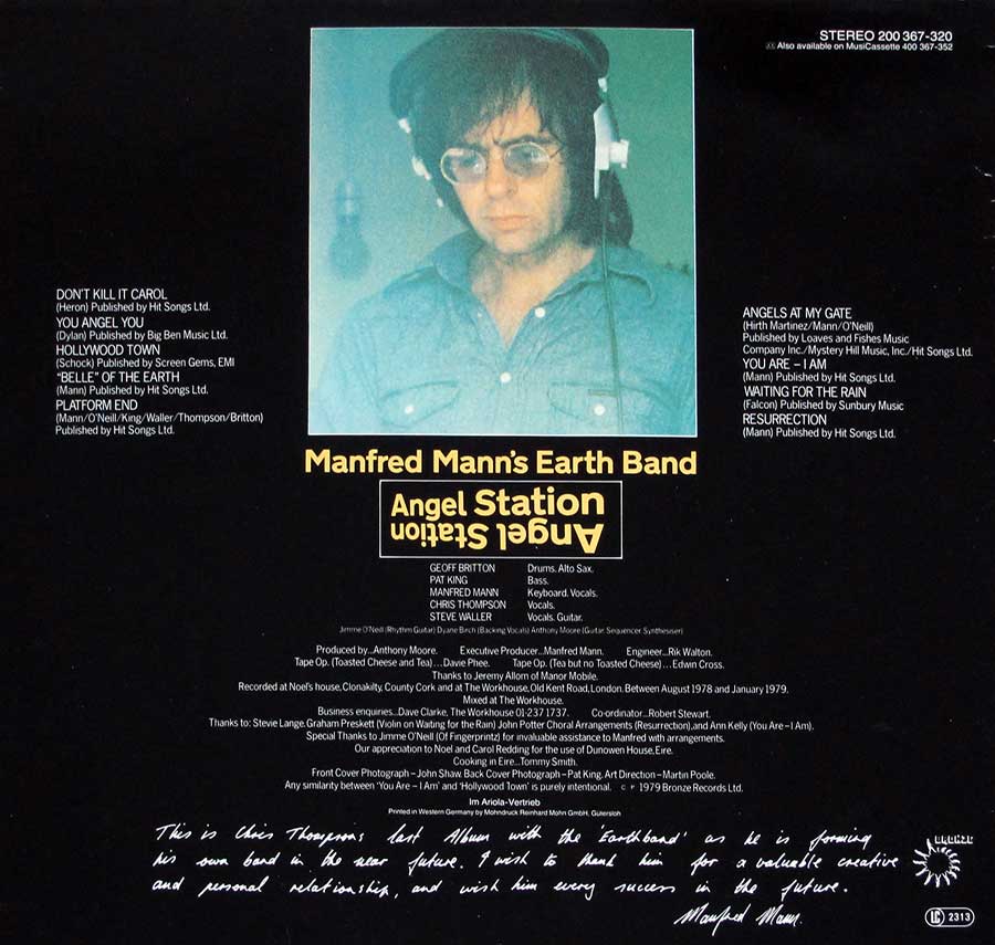 Photo of album back cover MANFRED MANN'S EARTH BAND - Angel Station