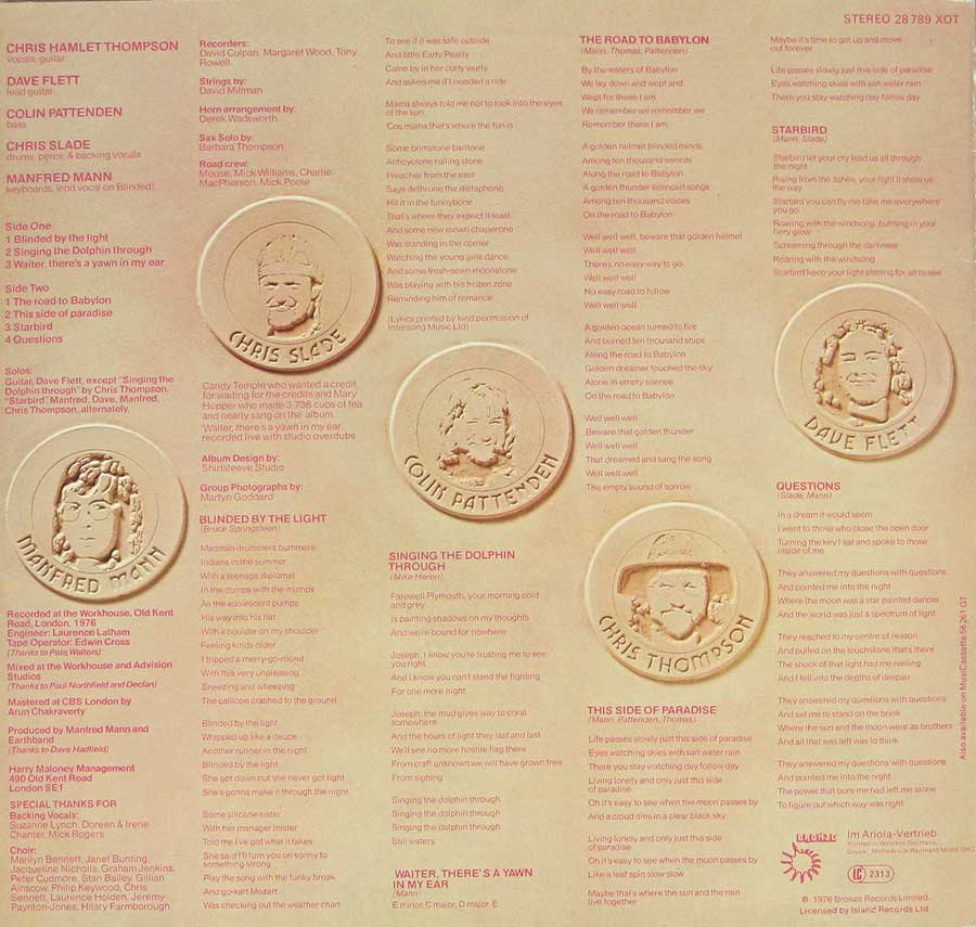 Photo of album back cover MANFRED MANN'S EARTH BAND - Roaring Silence ( Germany )