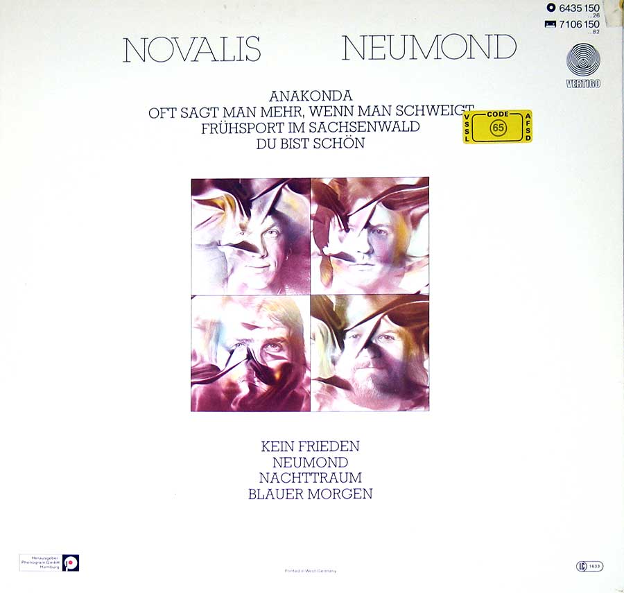 NOVALIS - Neumond Prog Rock Vertigo ( Orange Colour Label ) 12" Vinyl Lp Album back cover