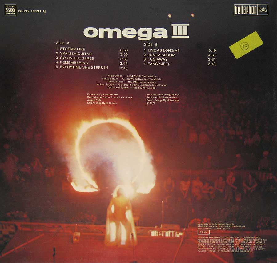 OMEGA - III Quadro Blps 19191 Q Quadrophonic 12" Vinyl LP
 back cover