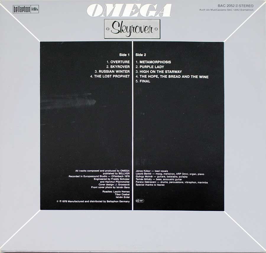 OMEGA - Skyrover - Hungary Prog Rock 12" LP VINYL Album back cover