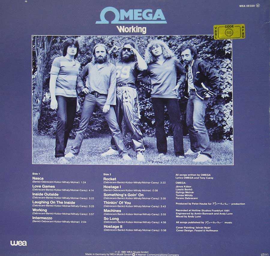 Group photo of the five Omega band-members on the album's back cover 