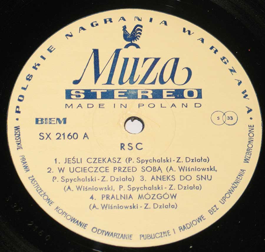 "R S C Fly" Record Label Details: Muza SX 2160 / Polskie Nagrania Warsawa 