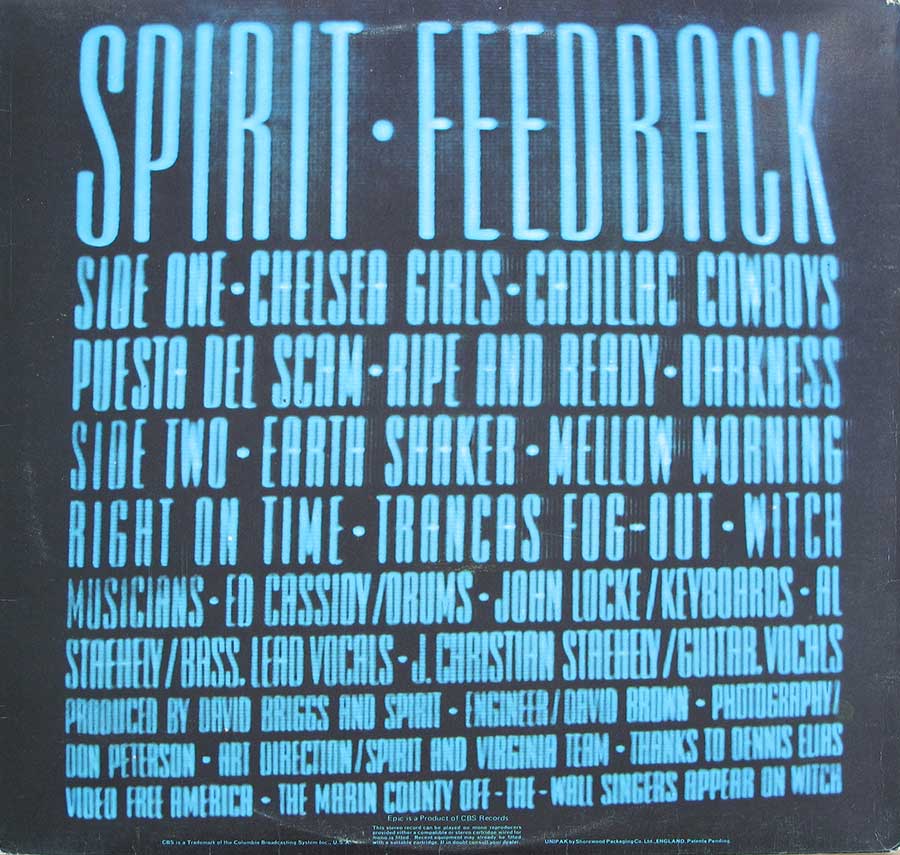 Photo of album back cover SPIRIT - Feedback original USA 12" LP Vinyl Album