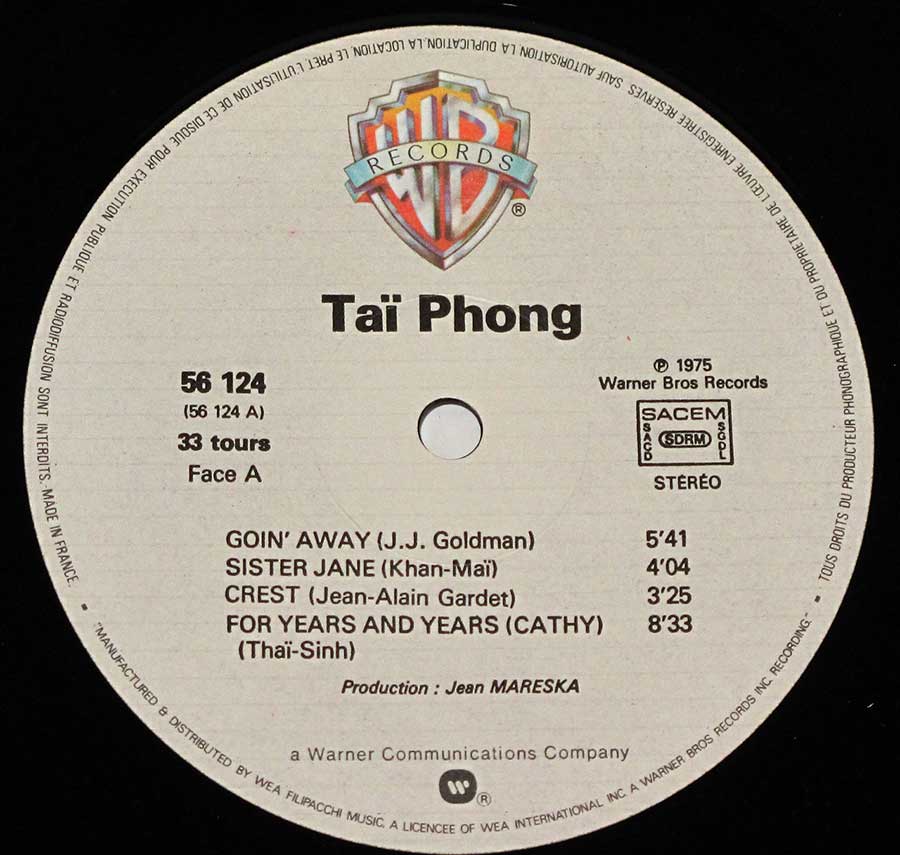 Close up of record's label TAI PHONG - Self-Titled Side One