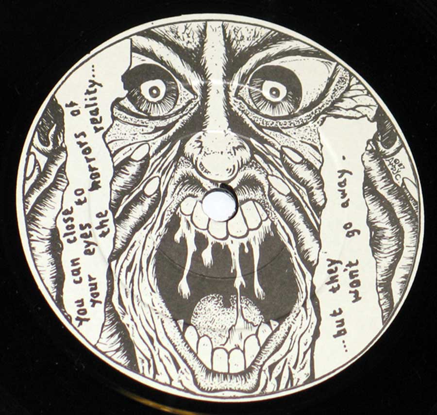 Close up of record's label ACTIVE MINDS - You Can Close Your Eyes to the Horrors of Reality  Side One