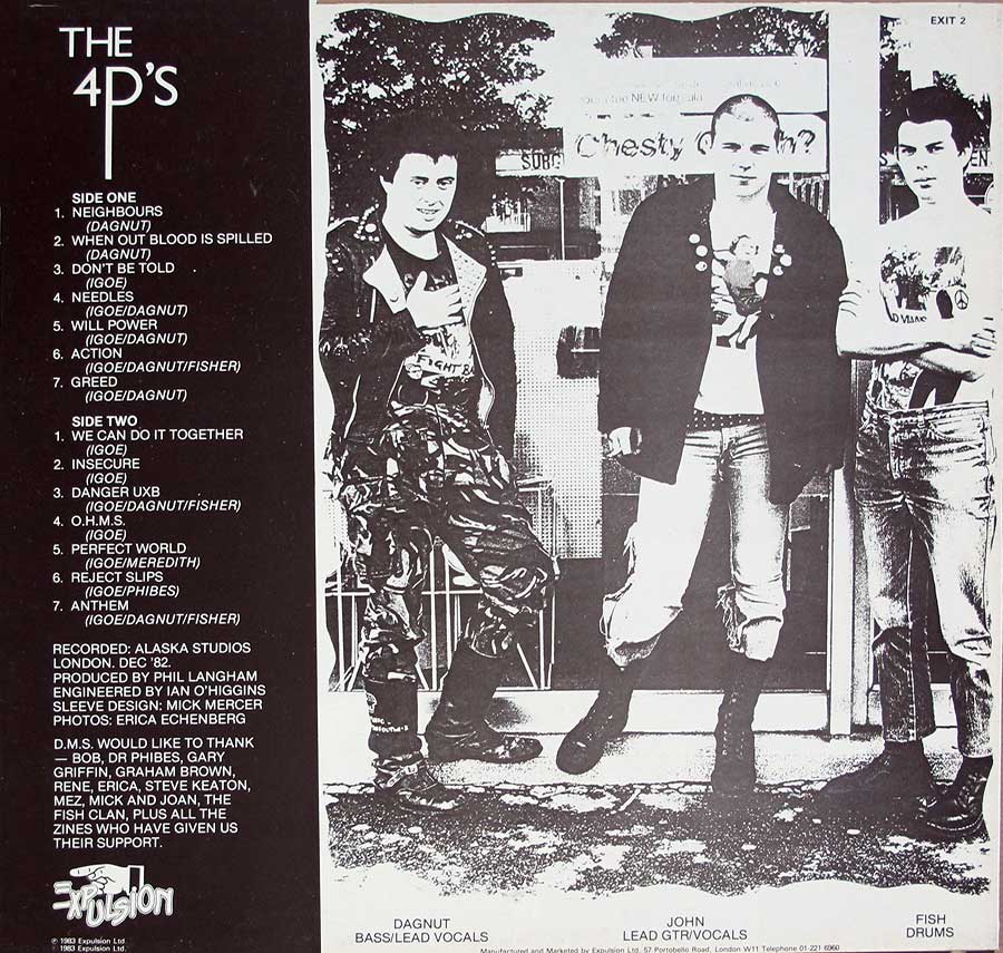 Photo of album back cover DEAD MAN'S SHADOW - The 4P's Pride Pacifism Passion Perseverance Boppin' Bob 12" LP Vinyl Album