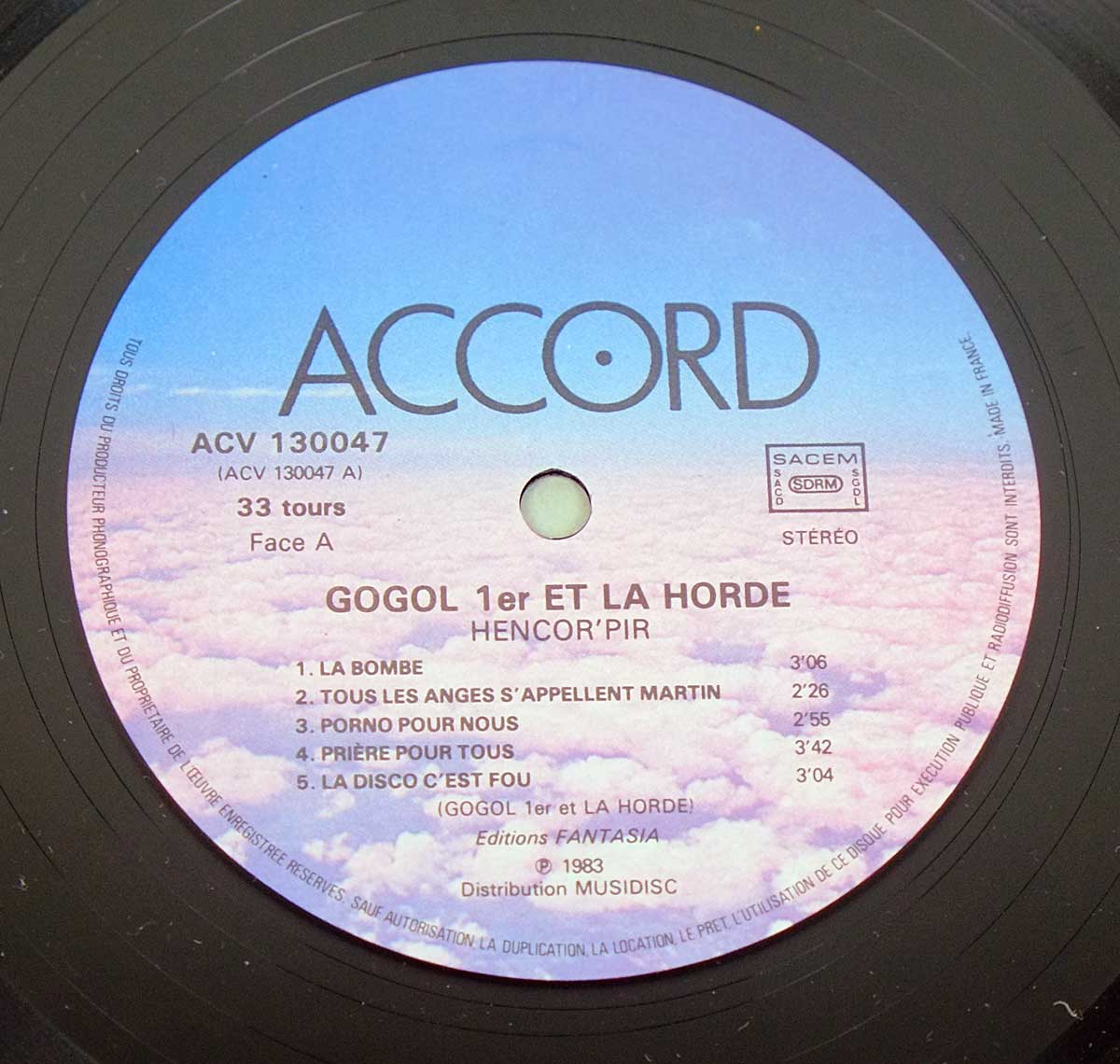 Close-up of the Blue Accord Record Label  
