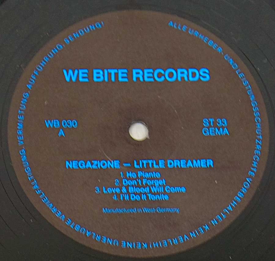 Close up of record's label NEGAZIONE - Little Dreamer 12" LP Vinyl Album Side Two