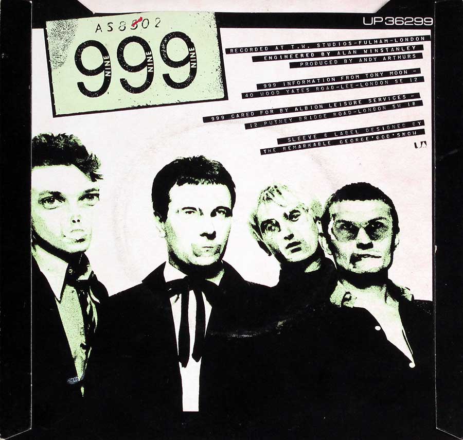 999 - Nasty Nasty / No Pity Green Vinyl 7" 45RPM PS SINGLE VINYL
 back cover