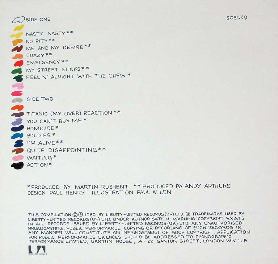 999 - Singles Album + Poster 12" LP VINYL ALBUM back cover
