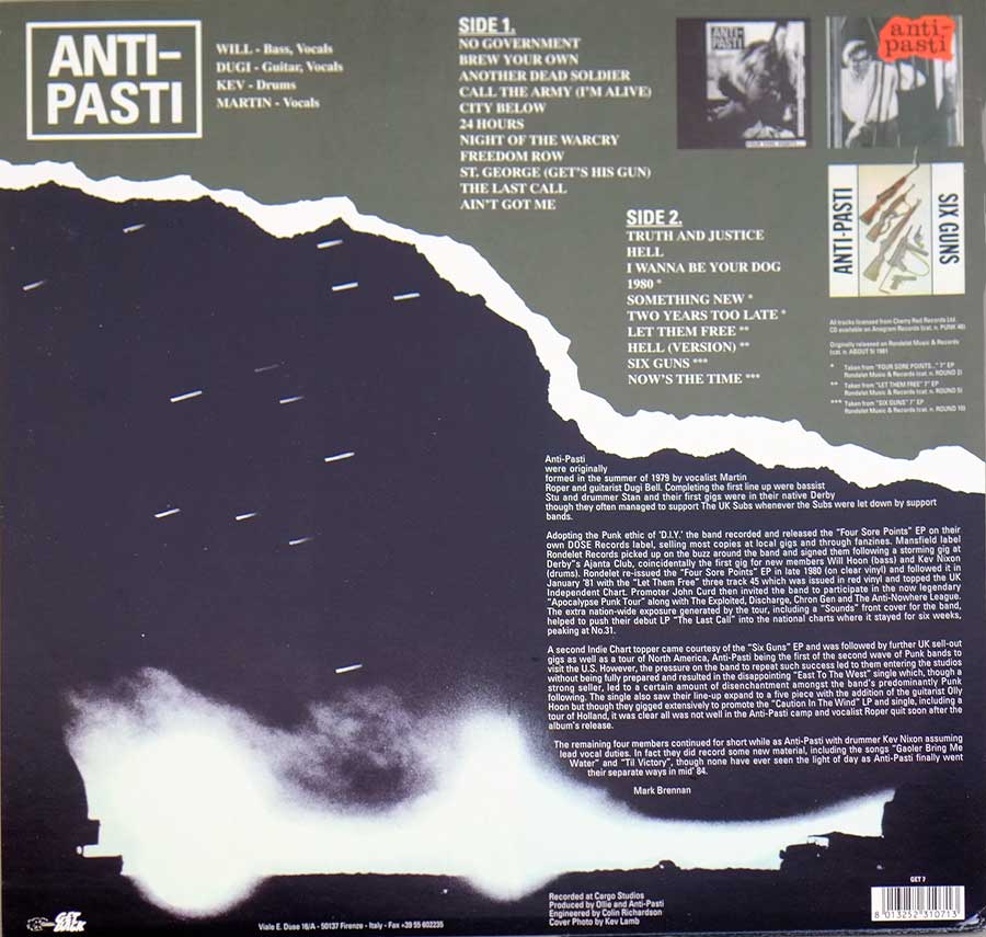 Photo of album back cover ANTI-PASTI - The Last Call ( Italian Release ) 
