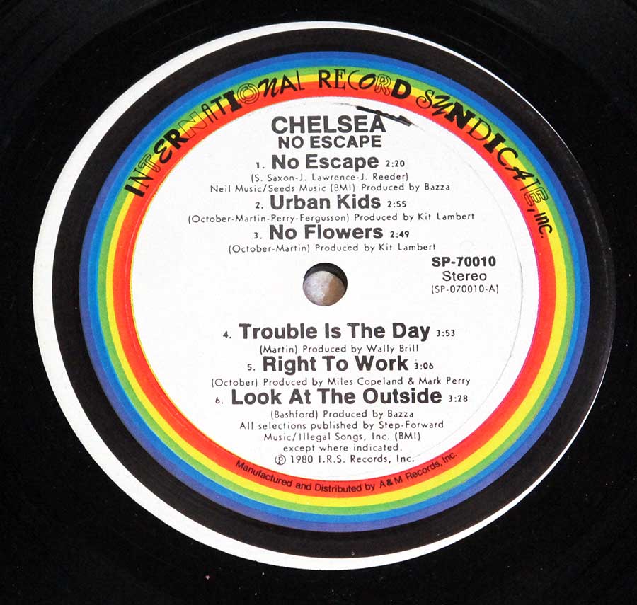 Close up of record's label CHELSEA - No Escape Side One