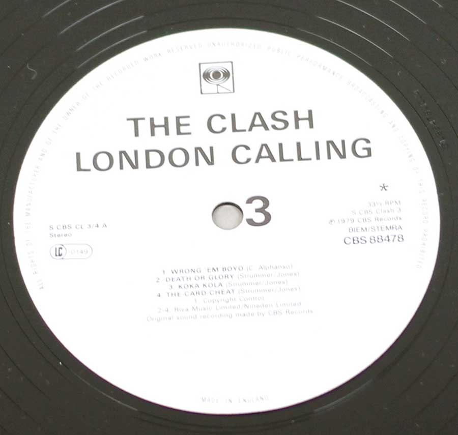 Close up of Side Three record's label THE CLASH - London Calling Gatefold Cover 12" Vinyl 2LP Album