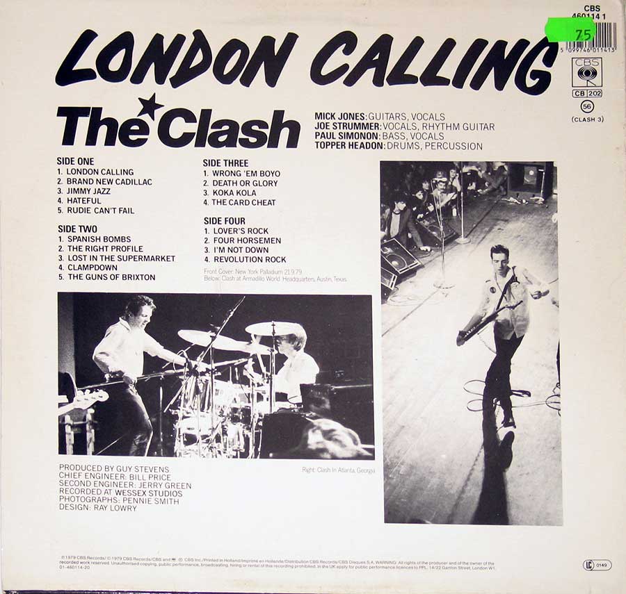 THE CLASH - London Calling White Label 12" Vinyl 2LP Album album back cover
