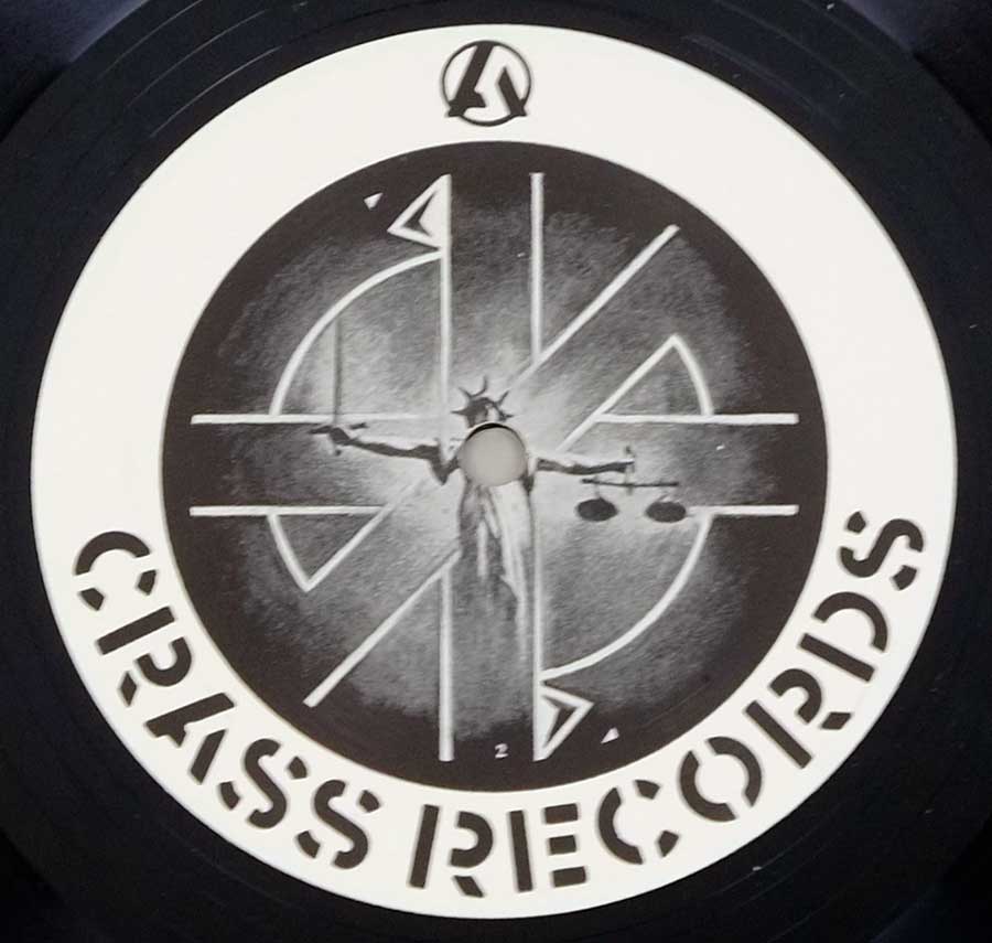 Close up of record's label CRASS - Stations Of The Crass 12" 2LP VINYL Album
 Side One