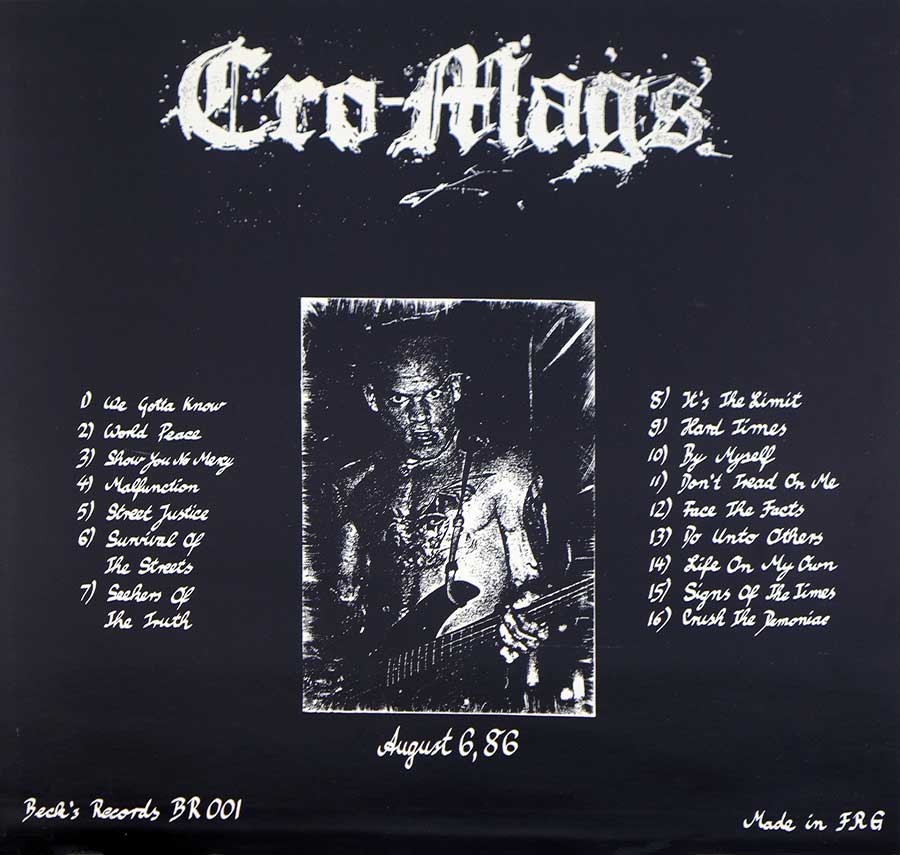 CRO-MAGS - We Gotta Know Unofficial Beck's Records BR 001 12" LP VINYL  album back cover