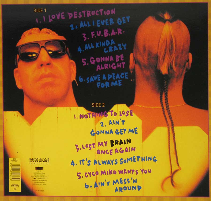 CYCO MIKO - Lost My Brain Once Again Hardcore Punk / New Wave 12" Vinyl LP Album album back cover