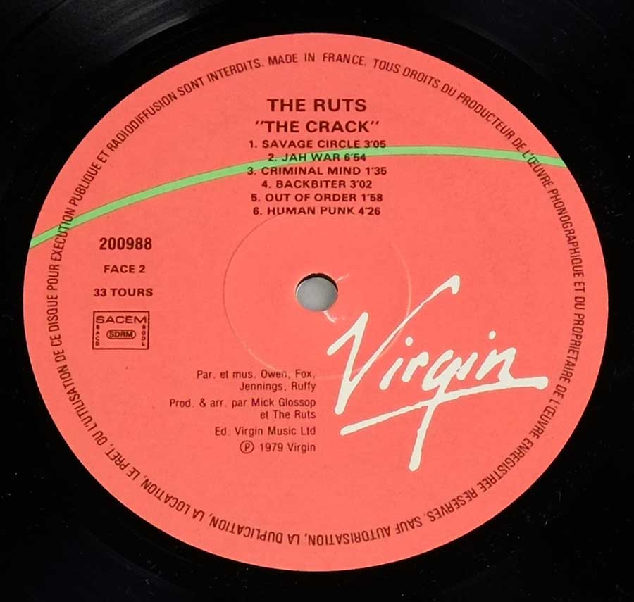 THE RUTS - The Crack France Release 12" LP VINYL Album enlarged record label