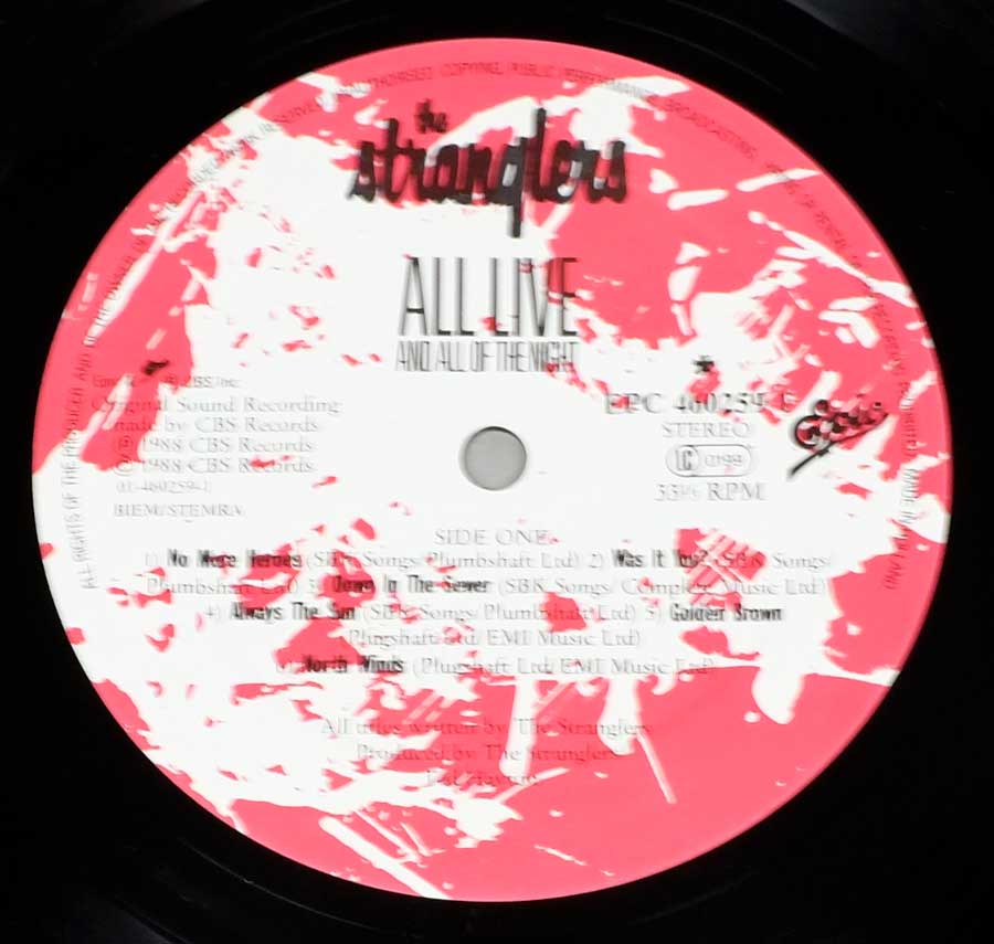 Side Two Close up of record's label STRANGLERS - All Live And All Of The Night Gatefold 12" LP VINYL Album