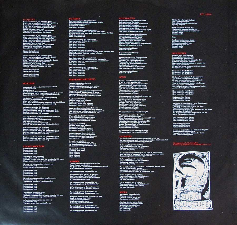 STRANGLERS - Aural Sculpture 12" LP VINYL ALBUM
 custom inner sleeve
