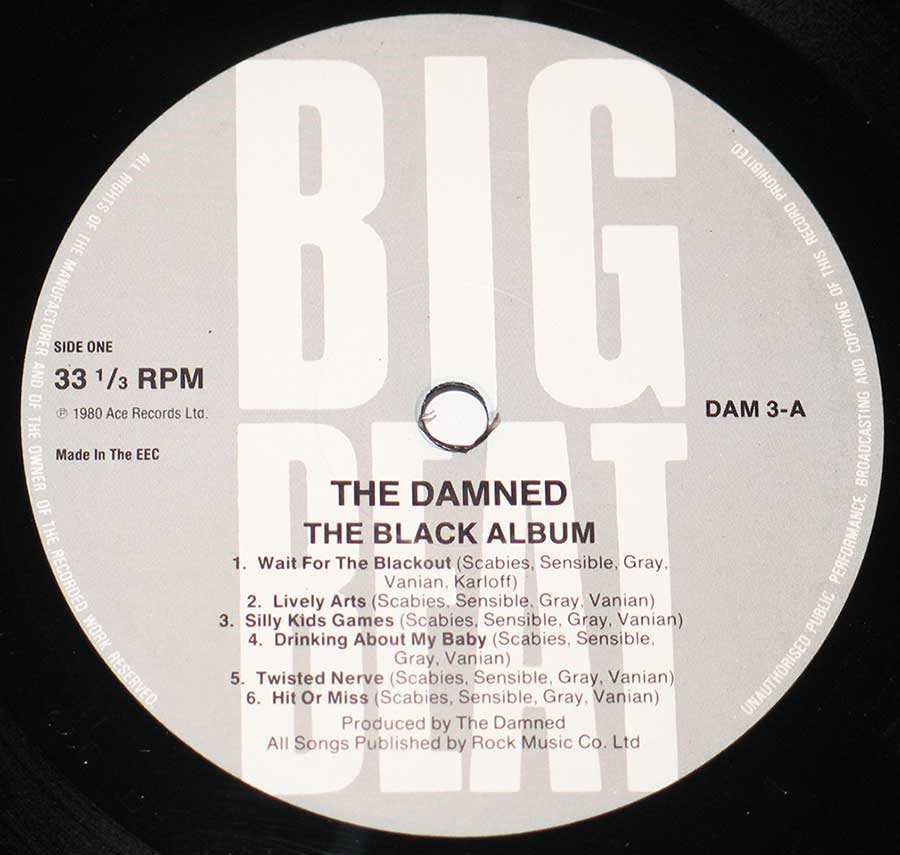 Close-up Photo of "DAMNED - Black Album" Record Label