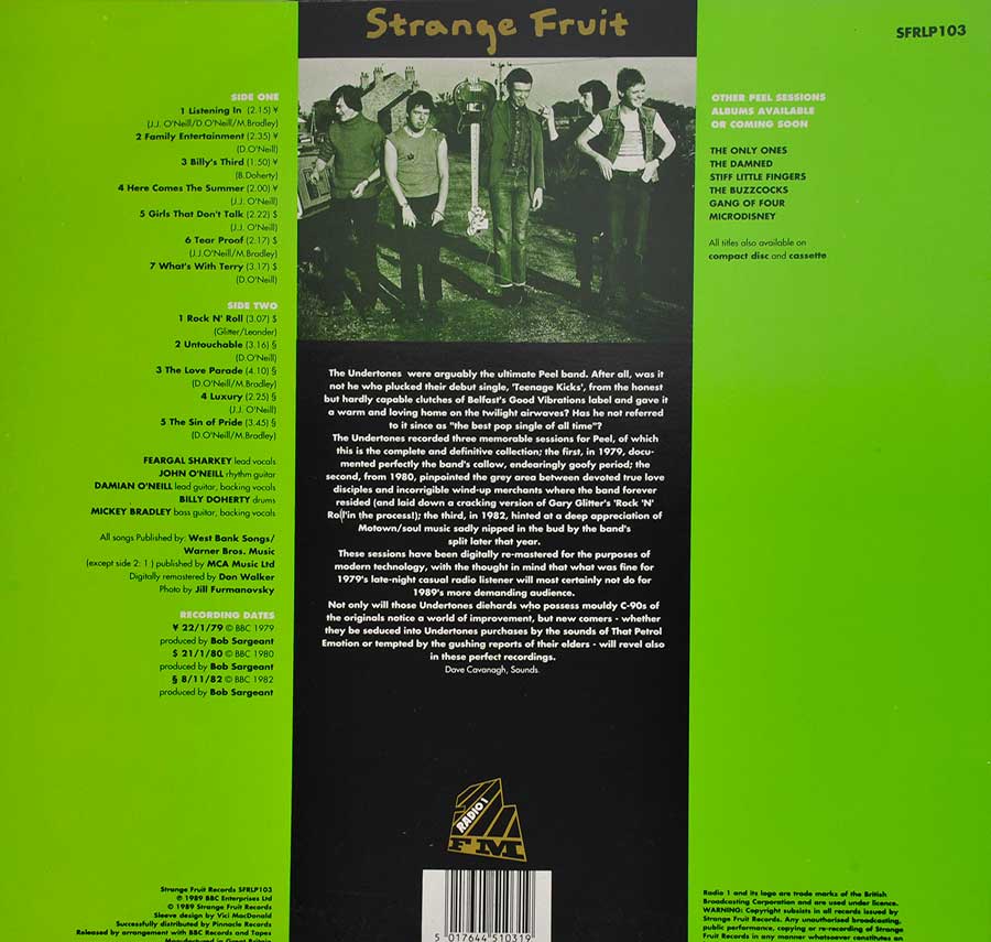 Photo of album back cover UNDERTONES - The Peel Sessions Strange Fruit 12" LP Vinyl Album