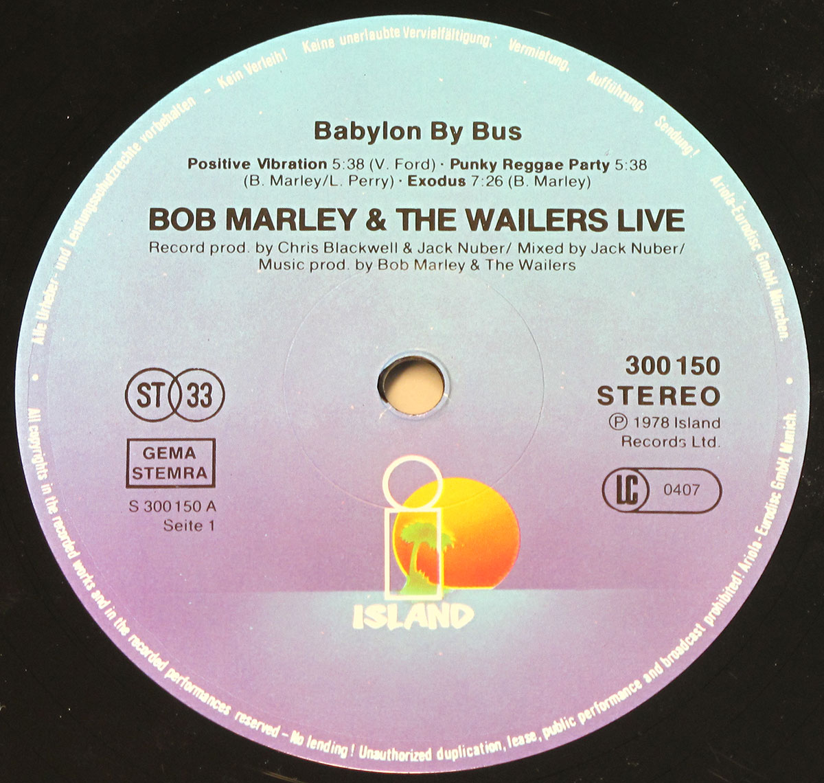 High Resolution Photo close-up Photo of  "Babylon by Bus" Record Label