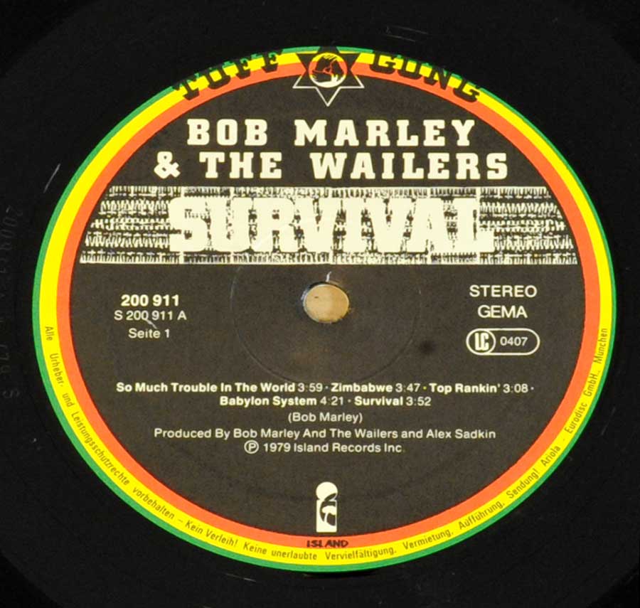 "Survival" Record Label Details: Tuff Gong 200 911  ℗ 1979 Island Records Sound Copyright 