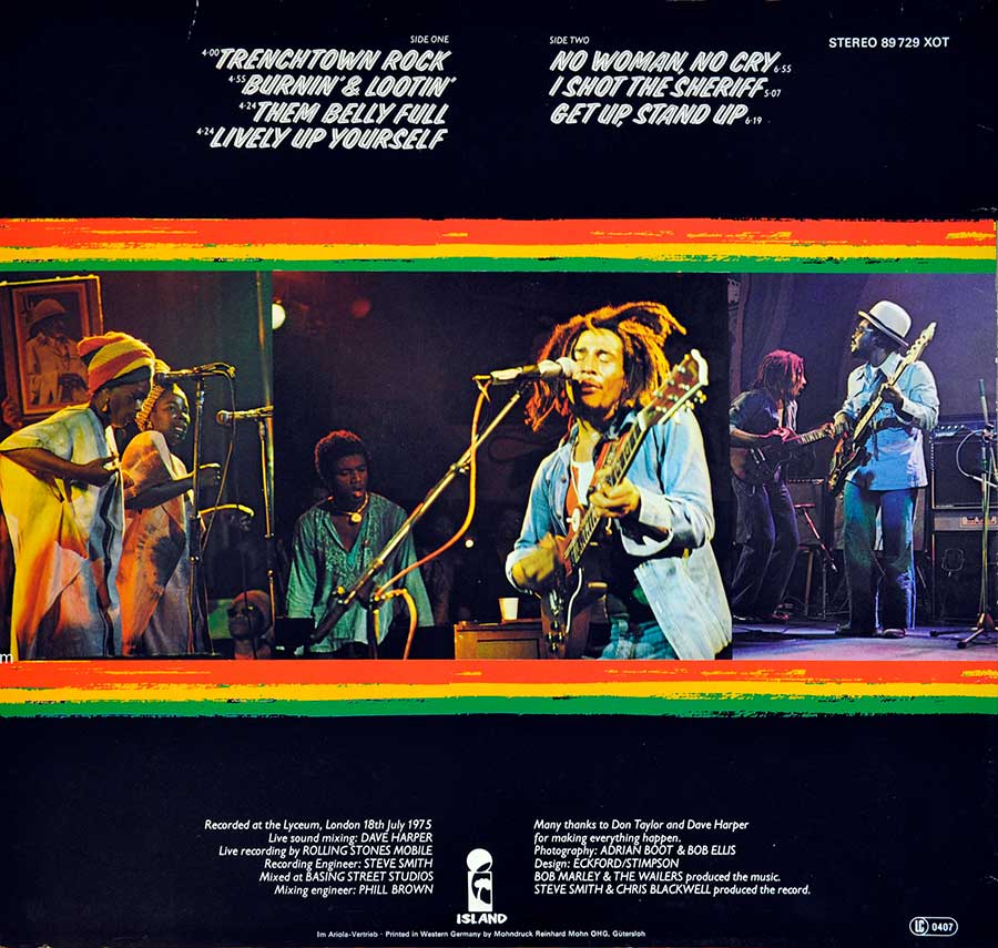 BOB MARLEY & THE WAILERS - Wailers Live German Release Original 1975 12" Vinyl LP Album back cover