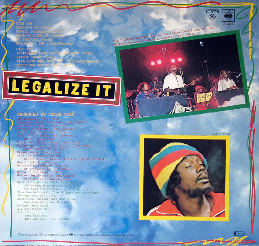 PETER TOSH - Legalize it Netherlands with Bunny Wailer, Rita Marley 12" Vinyl LP Album
 back cover
