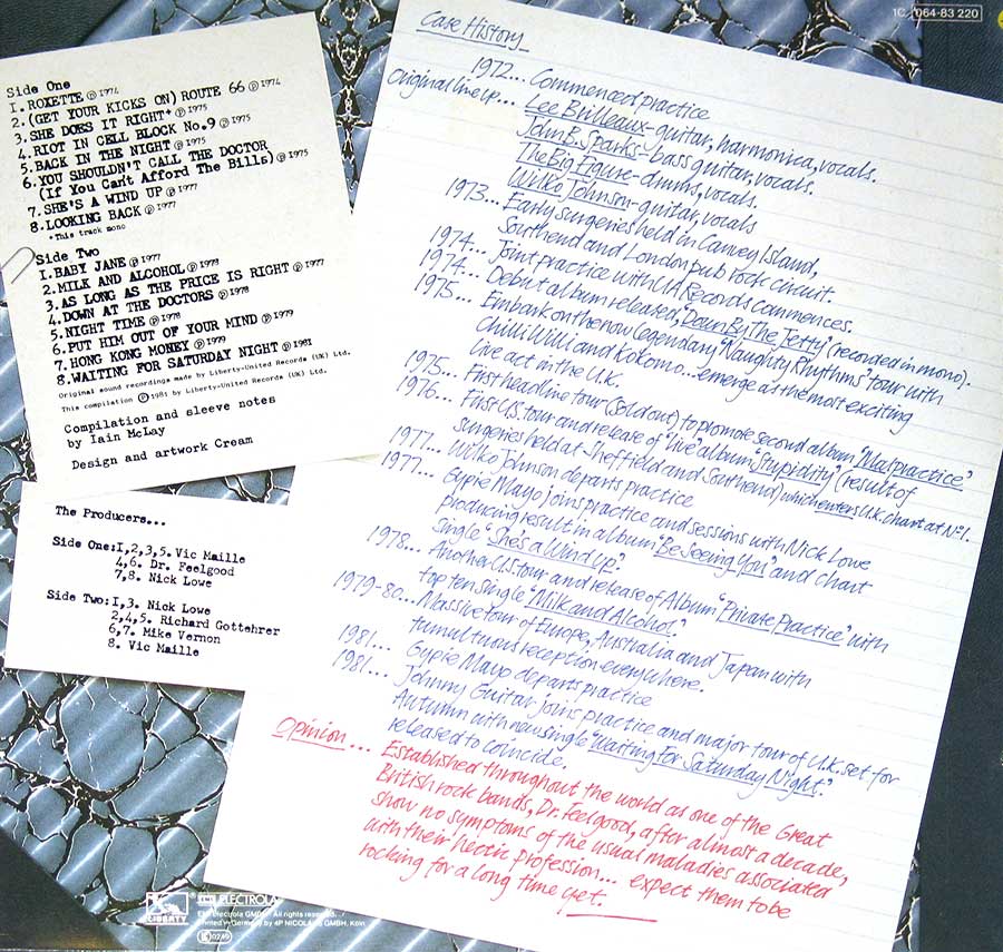 DR FEELGOOD - Casebook Nick Lowe 12" Vinyl LP Album album back cover