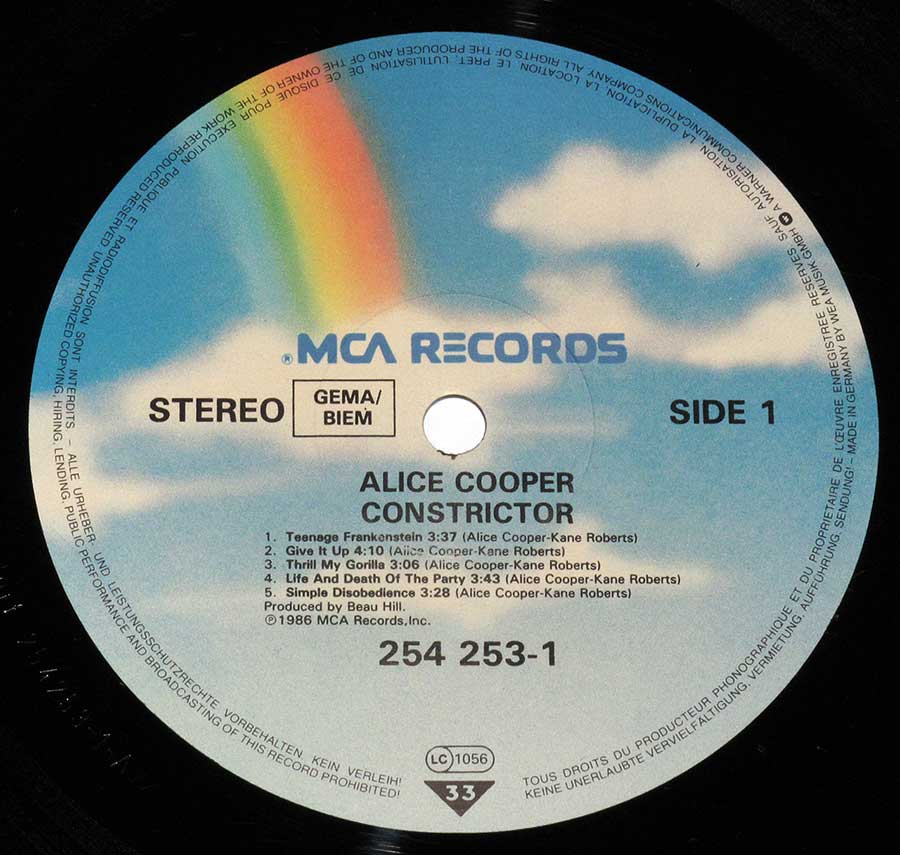 "Constrictor" Record Label Details: Blue Sky MCA Records 254 253-1 ℗ 1986 MCA Records Sound Copyright 