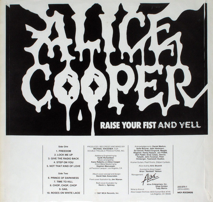 ALICE COOPER - Raise Your Fist And Yell 12" LP Vinyl Album
 custom inner sleeve
