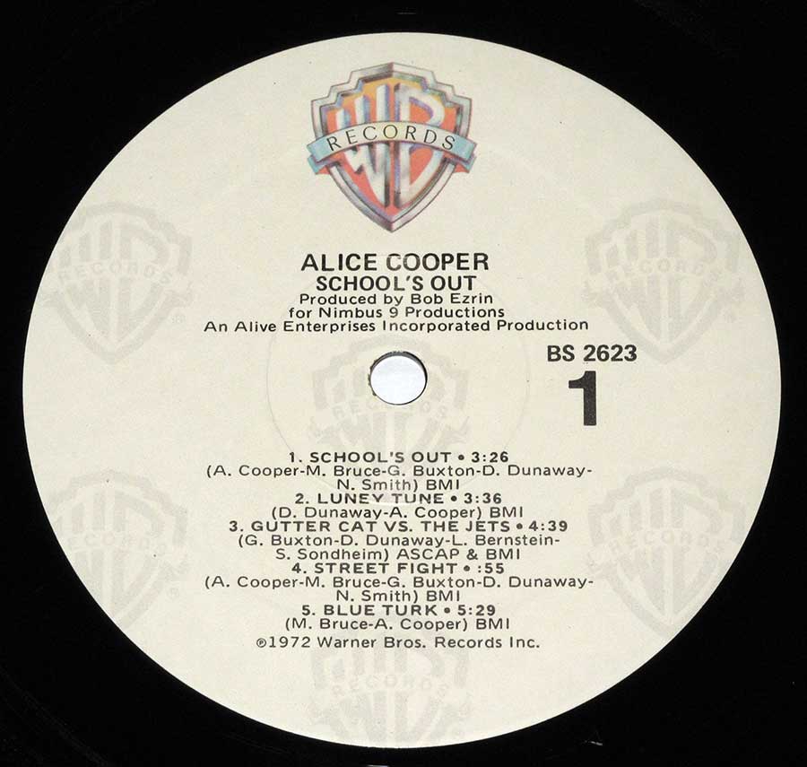 "School's Out" Record Label Details: Warner Bros (WB) Records BS 2623 © ℗ 1972 Warner Bros. Inc Sound Copyright 