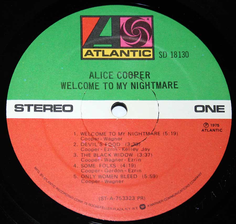"Welcome To My Nightmare" Green, White and Orange Coloured Record Label Details: ATLANTIC SD 18130 ℗ 1979 Atlantic Sound Copyright 
