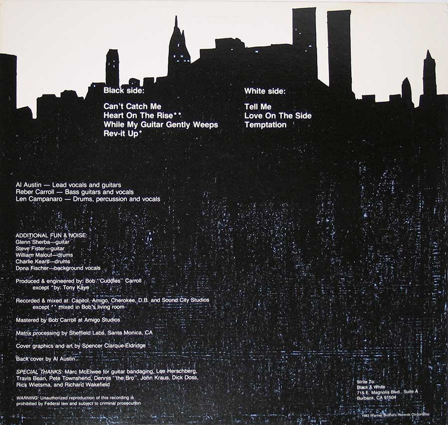 BLACK & WHITE - Self-Titled Al Austin 12" Vinyl LP Album back cover