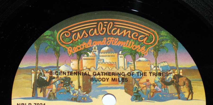Close up of record's label BUDDY MILES - Bicentennial Gathering Of The Tribes Side One