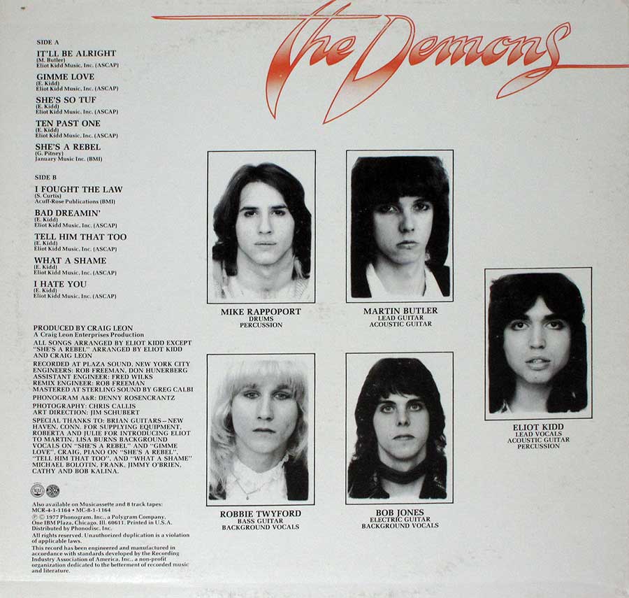 Photo of album back cover THE DEMONS - Self-titled 