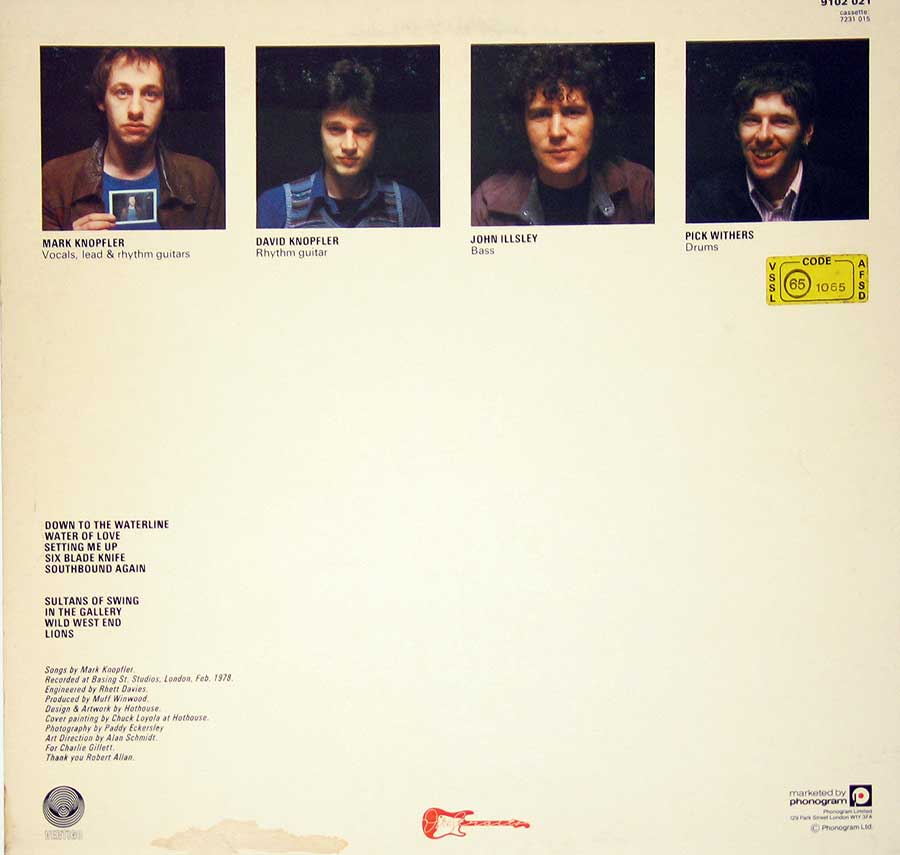 DIRE STRAITS - Self-Titled First Album Vertigo England UK 12" Vinyl LP Album
 back cover