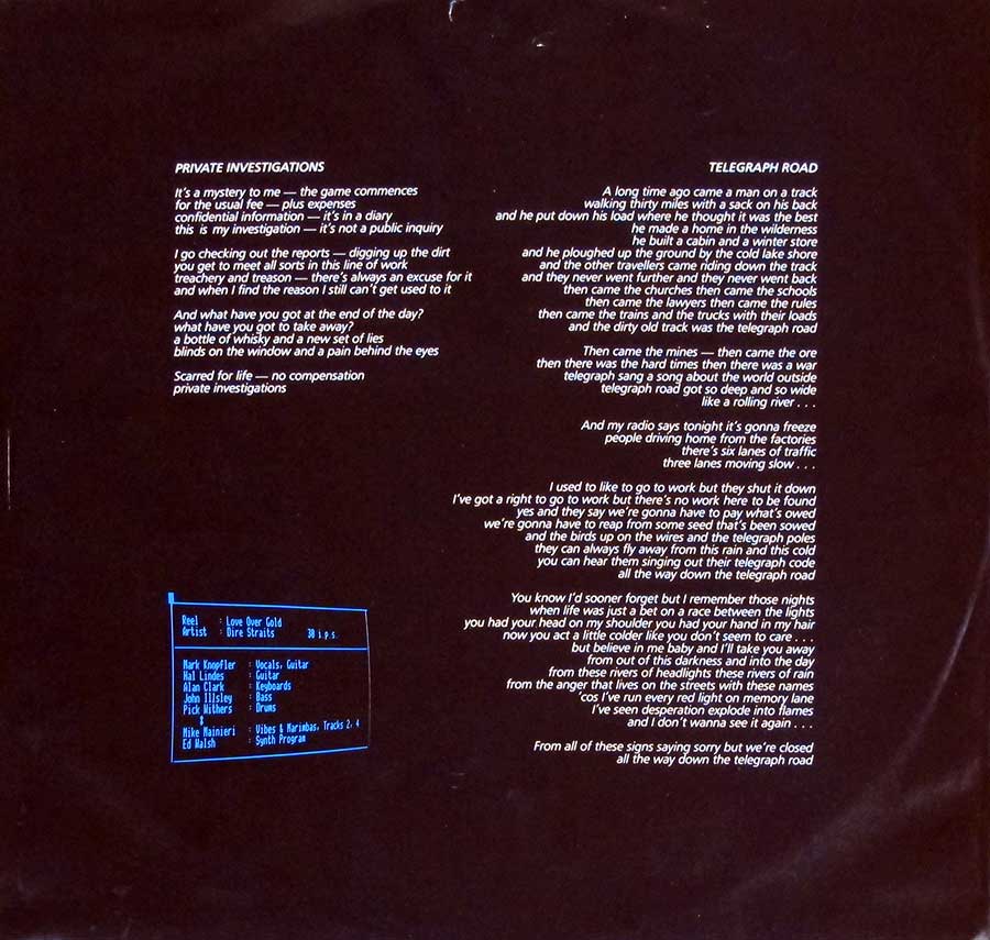 DIRE STRAITS - Love Over Gold Digital Recording 12" Vinyl LP ALBUM
 custom inner sleeve