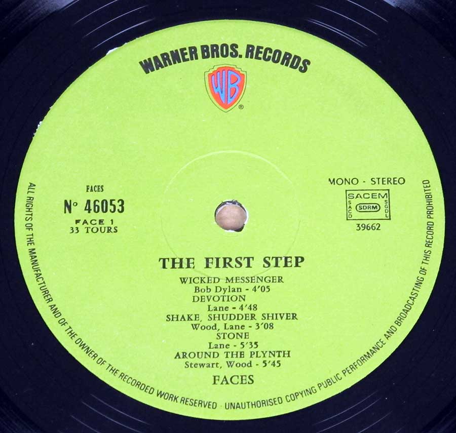 "The First Step" Green Colour Warner Bros Record Label Details: Warner Bros Records 46053, French Release 