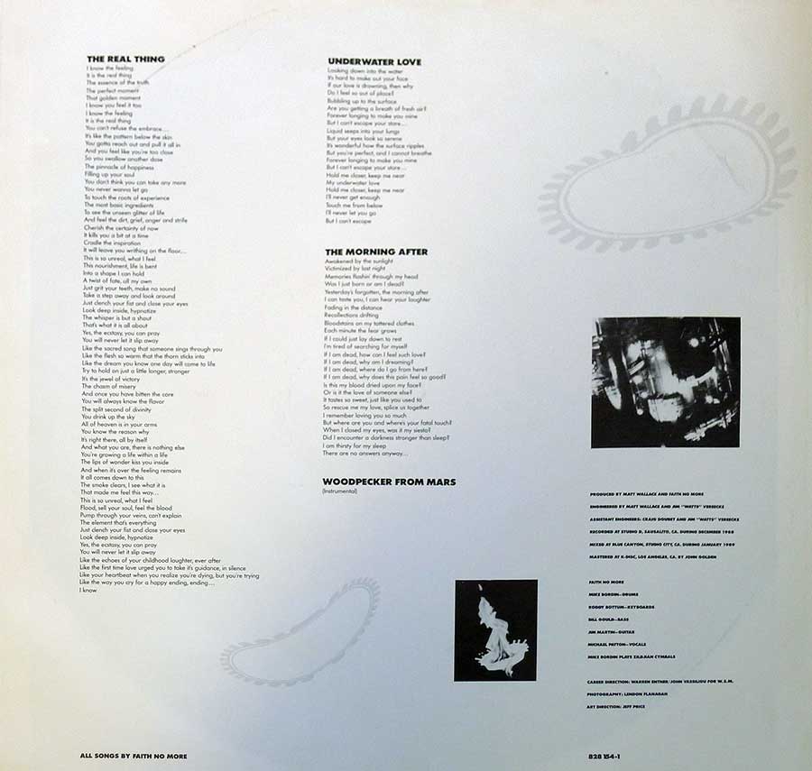 FAITH NO MORE - The Real Thing 12" Vinyl LP Album custom inner sleeve