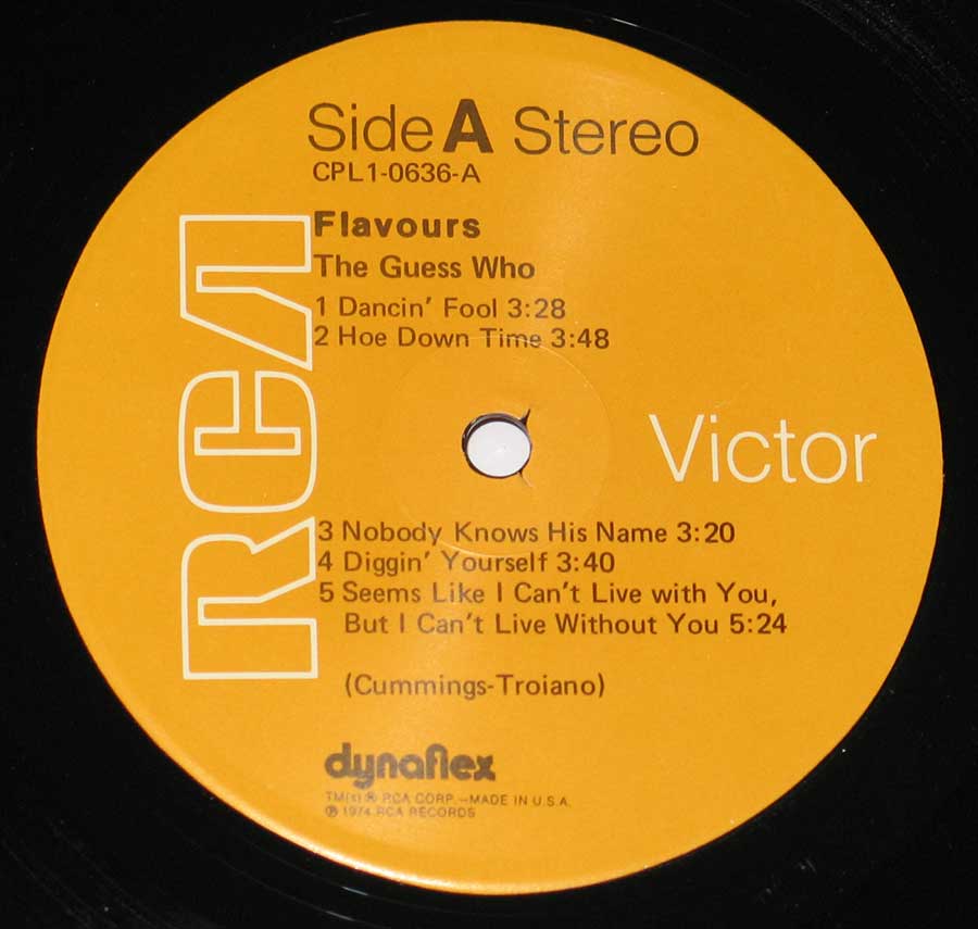 GUESS WHO - Flavours 1974 12" VINYL LP ALBUM enlarged record label