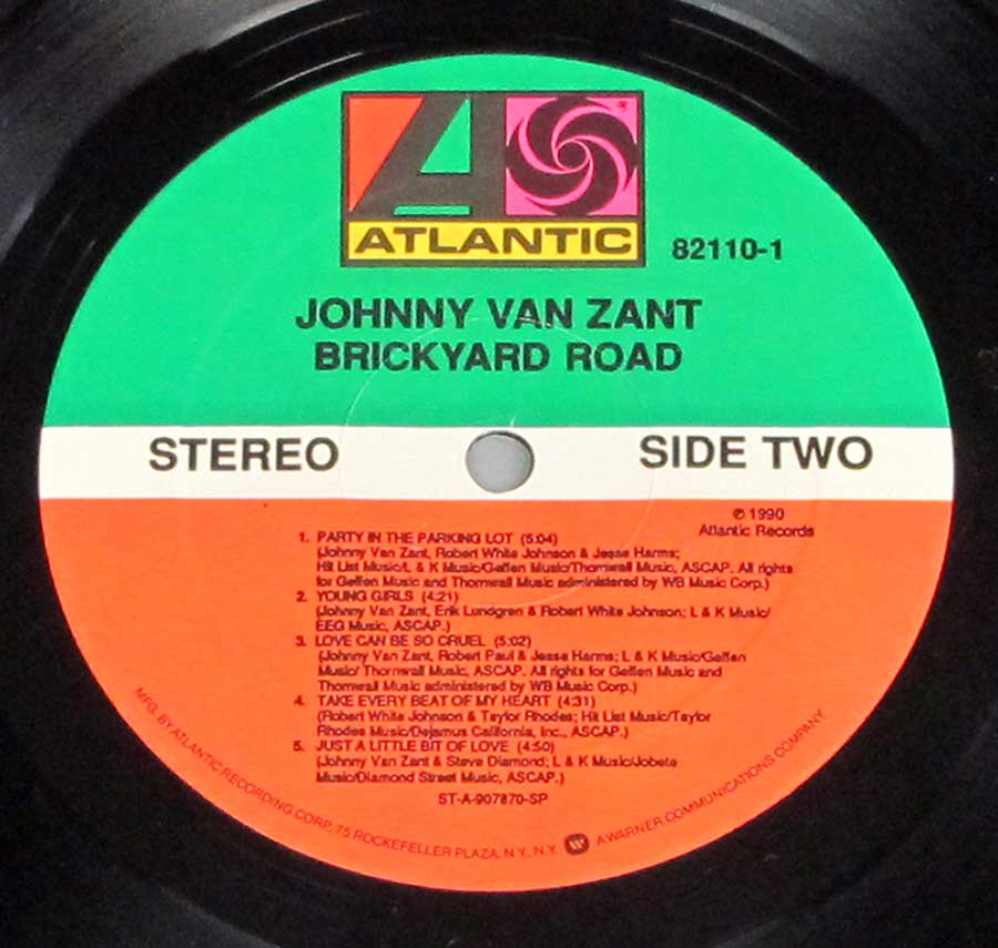 Close up of "brickyard Road" Record Label Details: Atlantic 82110 