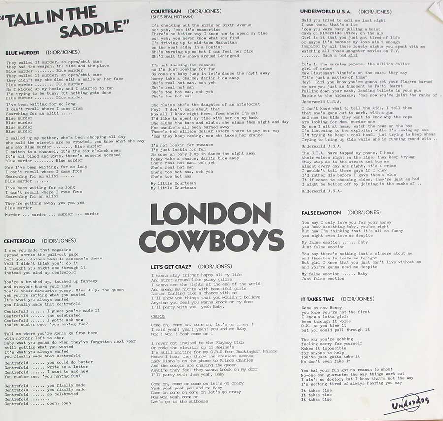 LONDON COWBOYS - Tall In The Saddle 12" LP VINYL ALBUM custom inner sleeve