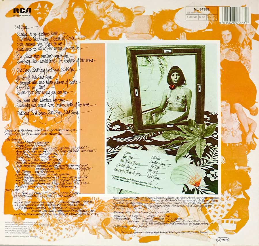 LOU REED - Berlin RCA Records 12" LP VINYL ALBUM back cover