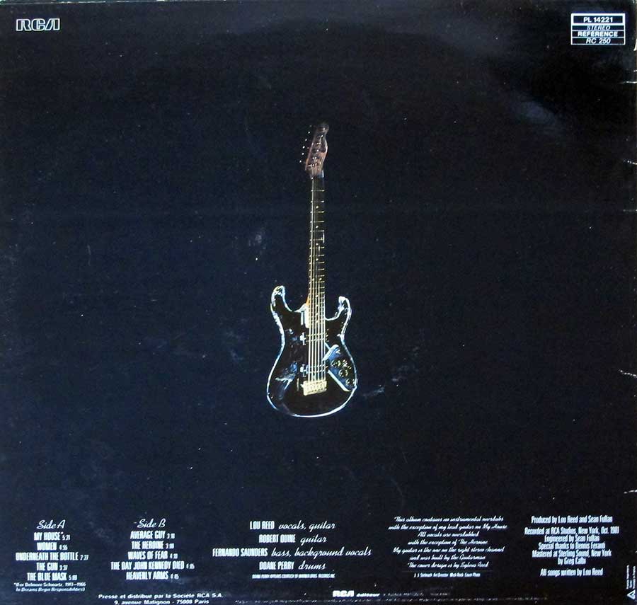 LOU REED - The Blue Mask French Release 12" LP VINYL ALBUM
 back cover