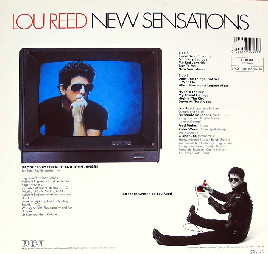Photo of album back cover LOU REED - New Sensations 12" VInyl LP Album